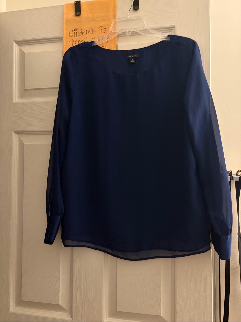 Ann Taylor Royal Blue Long-Sleeve Chiffon Blouse